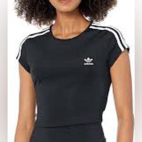 adidas Tops - adidas Originals adicolor three stripe cropped t-shirt in black